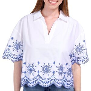 NVLT White Blouse with Blue Embroidery
